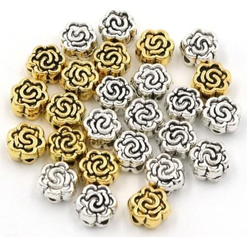 50pcs 6.5mm Mixed Rose Flower Loose Spacer Metal Seed Beads For Jewelry Making Needlework Beadwork Diy Accessories Wholesale