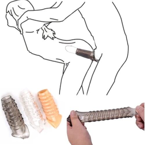 Flesh Reusable Condom Penis Sleeve Cock Ring Delay Ejaculation Dildo Enlargement Penis Erection Sex Toys for Men Adult Products