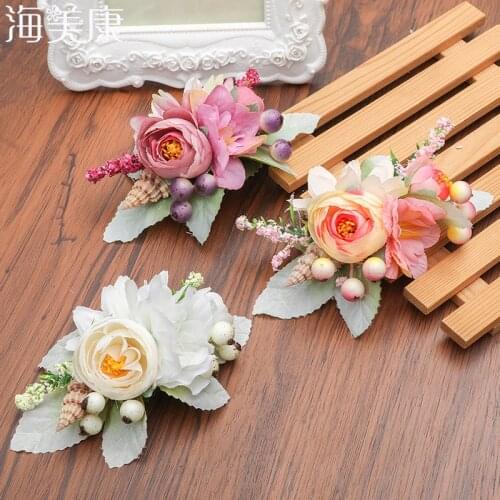 Haimeikang Fashion Bride Flower Floral Hair Combs Bridesmaid Cloth Floral Shells Bridal Hair Accessories Wedding Women Headpie