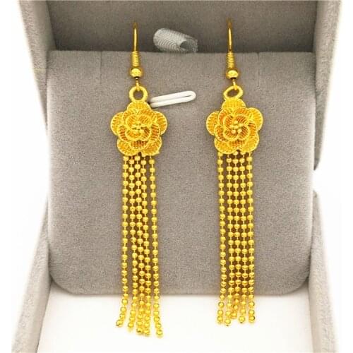 Trendy 24K Gold Long Tassel Earrings For Women Party Jewelry Female Geometric wedding earrings Drop Earring Dangle jewelry