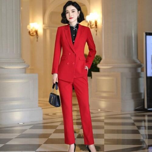 Fashion White pants suit women spring autumn Large size New high-quality Double breasted OL Business suit Profession sets women