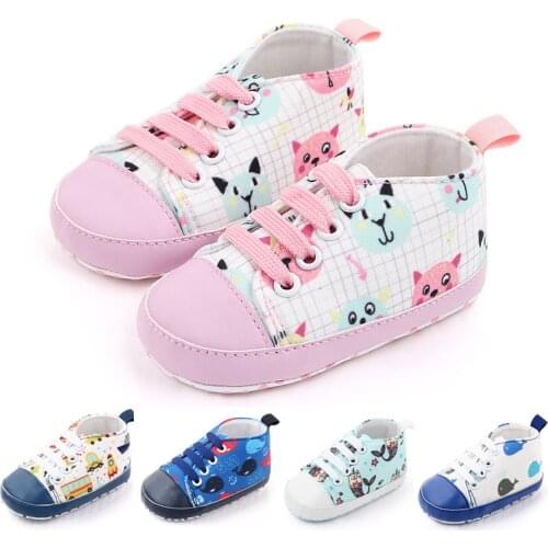 Cartoon Baby Shoes Soft Cotton Canvas Newborn Girl Boy Shoes Lattice Soft Sole Non Slip Infant Toddler First Walkers Sneakers