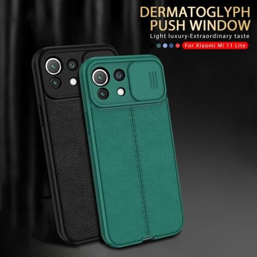 Lychee Pattern Soft Silicone Bumper Back Cover For Xiaomi Mi11 Lite Light Push Window Camera Protection Case Xiomi Mi 11 11Lite