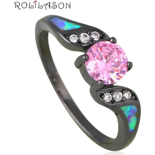 Cheap and cheerful Fashion cz rings Pink Fire Opal Black Gold Tone Pink Zirconia Fashion Jewelry Ring USA Sz #7#8#9#10 OR838