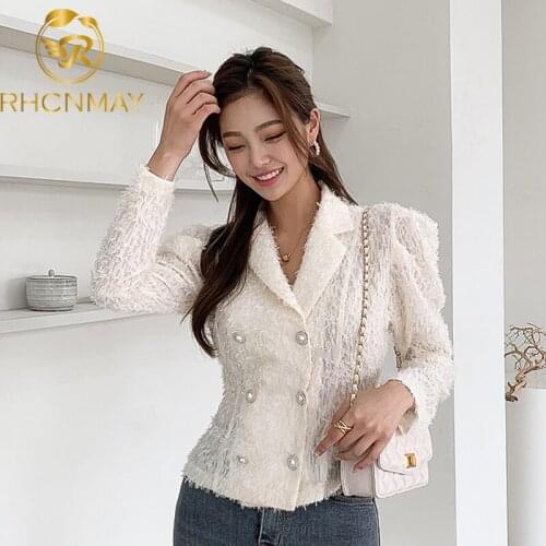 2020 New Women Fashion Blouse Korean Chic Lapel Double Breasted Lady Casual Slim Shirt Autumn New Long Sleeve Top