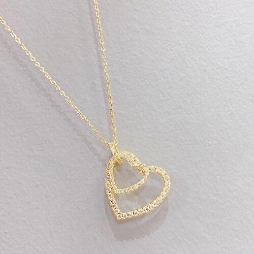 BOTU 2021 New Simplicity Heart-Shaped Diamond Pendant Creative Female Zircon Peach Heart Necklace Jewelry for Women