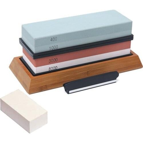 New Whetstone 400/1000 3000/8000 Grit, Sharpening Stone for All Blades with Non-Slip Base Cutter Sharpener and Angle Guide