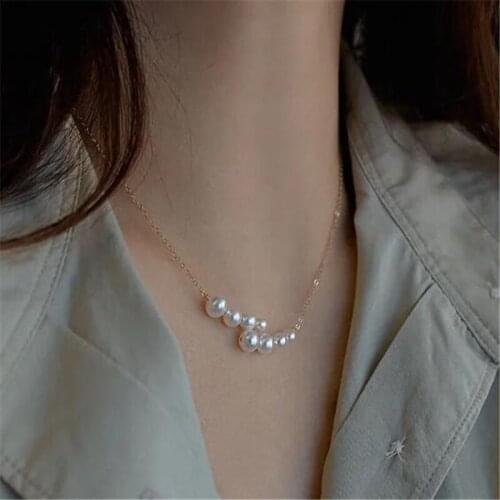 Korean Style Simple Irregular Pearl Pendant Necklace Gold Clavicle Chain Necklace Trendy Womens Party Jewelry