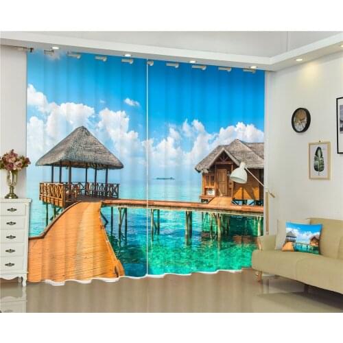 Customized Sea print Luxury 3D Blackout Curtains for Living Room Bed Room House Window Curtains Tapestry Rideaux Cortinas