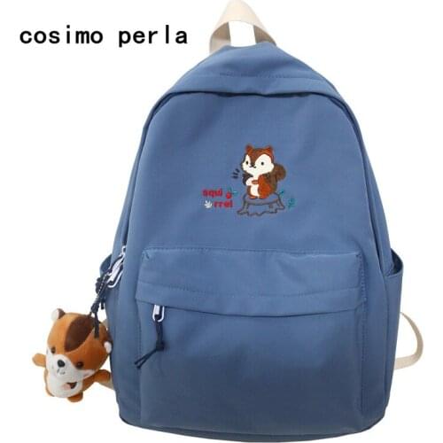 Squirrel Embroidery Waterproof Nylon Backpacks Korean New Campus Student Schoolbag Female Large Travel Backpack VIP Dropshopping