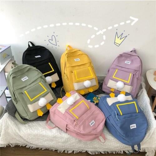 Harajuku Women Cute Backpack Nylon Female School Bag College Badge Backpack Kawaii Fashion Girl Book Bag Student School Backpack