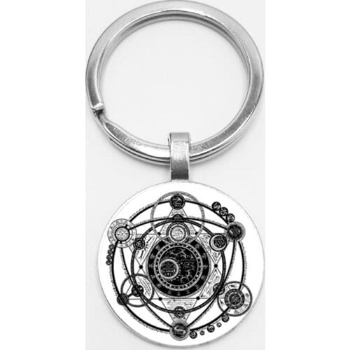 Sigil Magic Witchcraft Pendant Ring Statement Keychains for Women Dress Trinket Accessories Glass Cabochon Jewelry