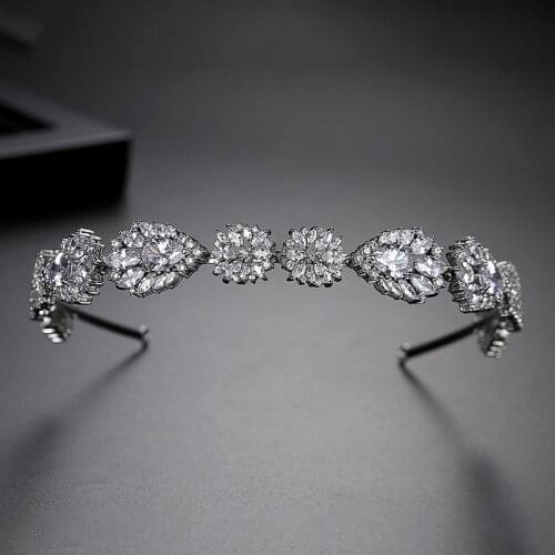 SLBRIDAL Copper Pave Setting Cubic Zircon Wedding Tiara Headband Bridal Queen Princess Party CZ Crown Bridesmaids Women Jewelry