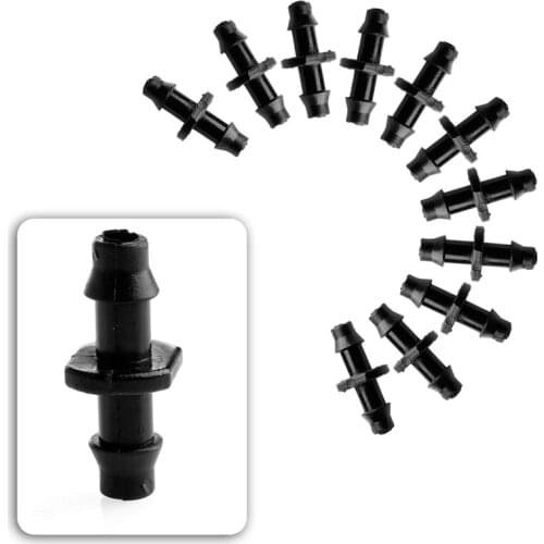 K5DC 100PCs Barbed Connector Double Way 1/4" 4/7mm Hose Garden Drip Irrigation Hot
