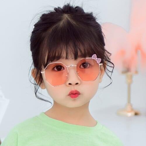Fashion Kids Girl Bow Metal Frame Sunglasses Polygon Trend Lovely Bowknot Round Glasses Auto Car Accessories Eyewear Streetwear