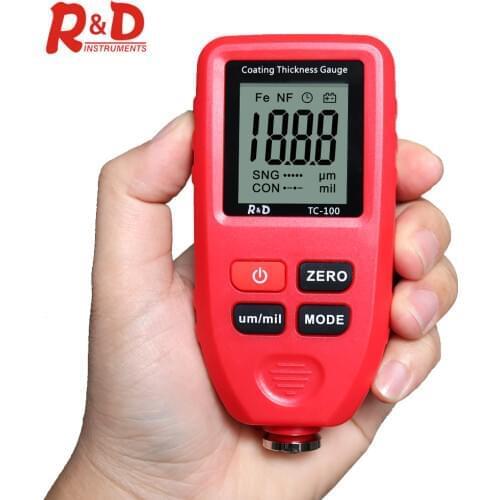 R&D TC100 Car Paint Coating Thickness Gauge 0.1um/0-1300 Car Paint Film Thickness Tester Measuring FE/NFE & Russian Manual Red