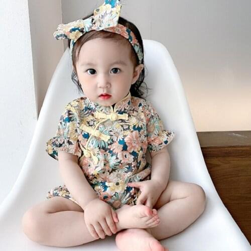 Newborn Baby Traditional Chinese Clothes Summer Short Sleeve Cheongsam Dress Girls Photography Clothing 66-90cm
