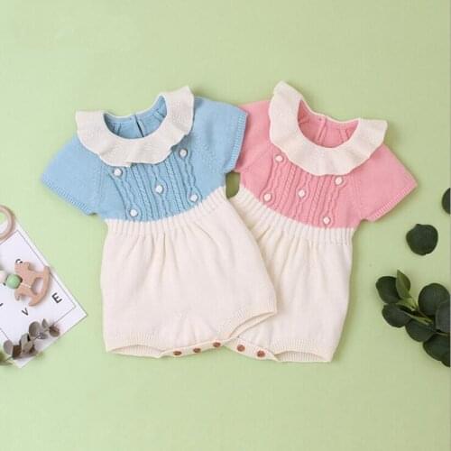 Knitted Baby Clothes Newborn Baby Girl Romper Short Sleeve Infant Romper Soild Toddler Jumpsuit Cotton Outfits Overalls For Kids