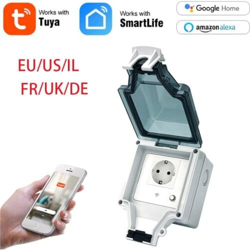 Tuya Wifi Smart Wall Socket Switch UK/AU/US/FR/DE/IL/ZA Multiple Version IP66 Waterproof Socket Works With Alexa Google Home