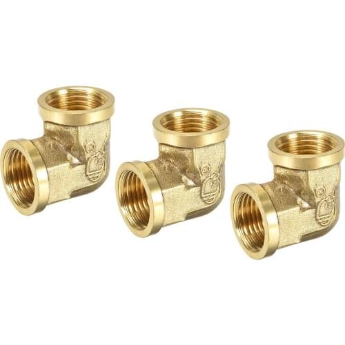 Uxcell Brass Pipe Fitting 90 Degree Elbow 1/2 PT Female x 1/2 PT Female 3pcs