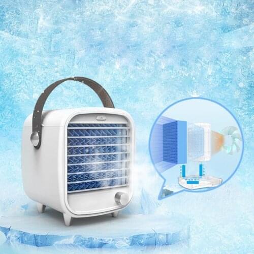 Vintage Portable Air Conditioner Small USB Rechargeable Desktop Cooling Fan Built-in Ice Box with LED Night Light