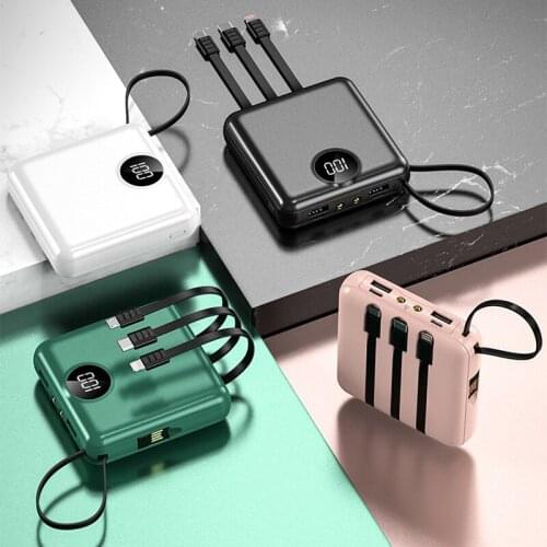 20000mAh Mini Power Bank Built in 4 Cable for iPhone Huawei Xiaomi Samsung Poverbank Portable External Battery Charger Powerbank