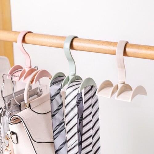 Rotated 2 Hooks Plastic Clothes Ties Bag Holder Shelf Hanger Hanging Rack Store BN-3