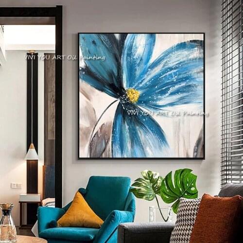The High Quality Handmade Blue Flower Abstract Art On Canvas Modern Oil Painting For Home Decoration Color No Framed Pictures