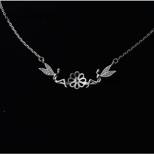 QIAOBEIGE DIY Pearl Jewelry Accessory Silver Color Necklace Crystal Wedding Accessories cute angle necklace