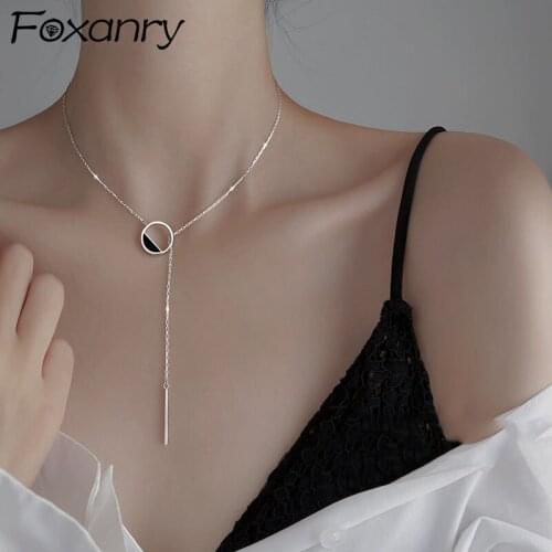 Foxanry 925 Sterling Silver Necklace Trend Creative Elegant Tassel Geometric Clavicle Chain Jewelry Gifts for Women Accessories