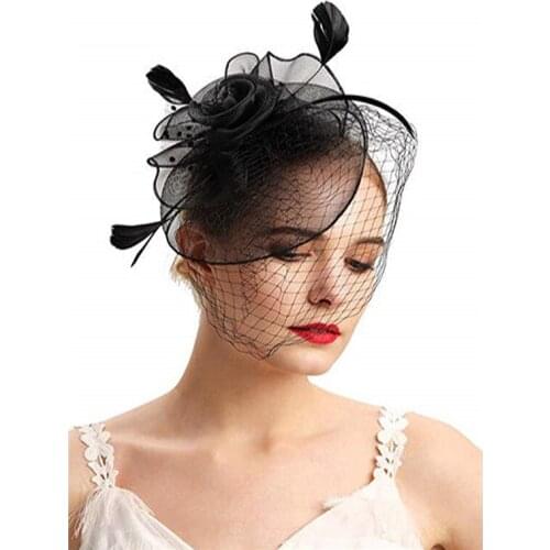 Fascinator Hair Clips Hat Wedding Bridal Hairpins Mesh Yarn Feather Flower Hair Clips for Party Women Hairpin Hair Accessories