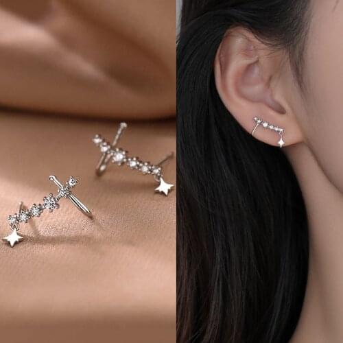 925 Sterling Silver Star Climber Earrings for Women Shiny Zircon Earrings Birthday Gift Jewelry Wholesale