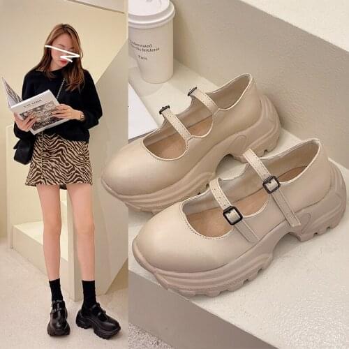 2021 new womens Mary Jane shoes jk spring and summer thick-soled waterproof platform thick-heeled vintage heels Pumps women