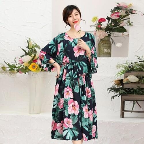 Women Elegant Loose Floral Print Dresses Ladies Butterfly Sleeve Oversize Dress Female Vestidos Brand Women Large Size Clothing