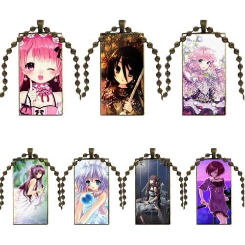 For Woman Vintage Statement Necklace Fashion Long Chain With Rectangle Necklace Jewelry Beauty Cute Japanese Anime Girl