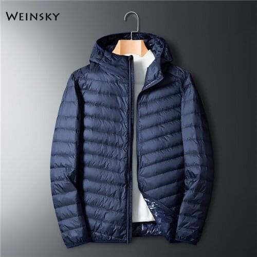 Winter Men Ultralight Thin Down Jacket White Duck Down Hooded Jackets Long Sleeve Warm Coat Parka Portable Outwear