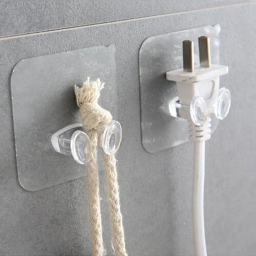 10/5pcs Wall Storage Hook Transparent Strong Adhesive Hooks Punch-free Power Plug Socket Holder Kitchen Bathroom