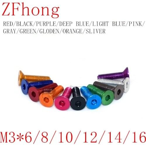 10pcs m3 flat head colourful Aluminum screw DIN7991 M3*6/8/10/12/14/16 Aluminum hex socket countersunk head screw