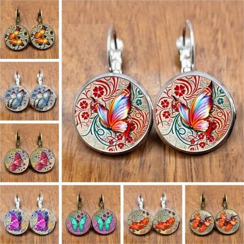 2020/2021 Bohemian Butterfly Earrings Vintage Round Glass Dome Earrings for Women Summer Jewelry