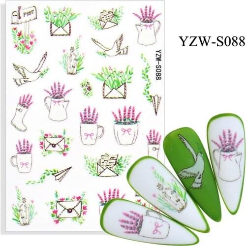 3D Stickers for Nails Adhesive Lavender Pigeon Envelope Nail Art Decorations Trend Pattern Design Sticker Nail Foil Accessories