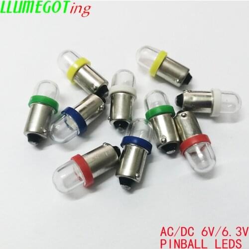 50pcs BA9S T4W #44 #47 Round Clear Dome 2x 5630SMD Various Color Non Polarity AC DC 6V 6.3V Bally Pinball Game Machine Led Bulbs