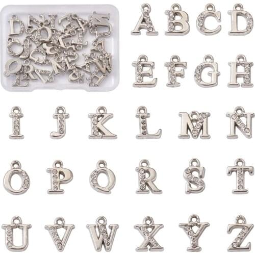52Pcs/Set Crystal Rhinestone Paved A-Z Letter 26 Capital English Alphabet Charms Pendants with Hang Loop for DIY Jewelrt Making
