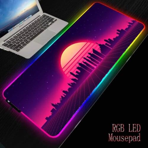 Sunset Flower Landscape Large RGB Gaming Mouse Pad Gamer LED Light Big Deskmat Keyboard Natural Rubber Mousepad for CSGO Dota