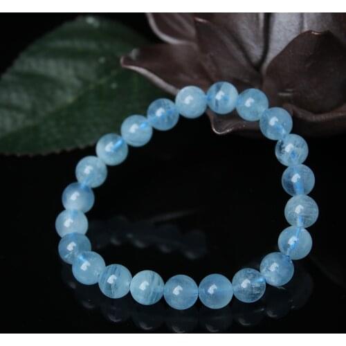 Genuine natural aquamarine crystal quartz round bead string bracelet handmade charm jewelry women mens healing energy bracelet