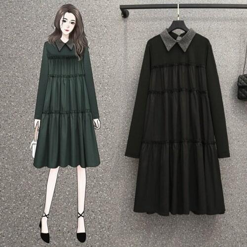 Black Green Long Sleeved Midi Plus Large Size Oversize Korean Fashion Kawaii WomenS Elegant Dresses Autumn 2021 Clothing