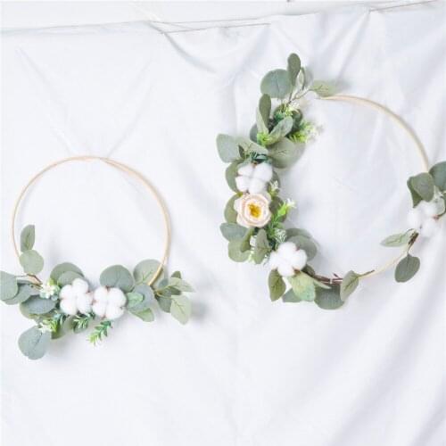 Cilected Floral Hoop Wreath Wall Hanging Bamboo Ring Eucalyptus Leaves With Cotton Garland Hanging For Nursery Wedding Décor