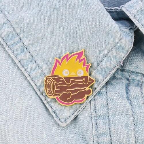 Calcifer Enamel Pins Cartoon Fire Elf Japan Game Animal Jewelry Badge Brooches Lapel Pins For Kids Friends Gifts