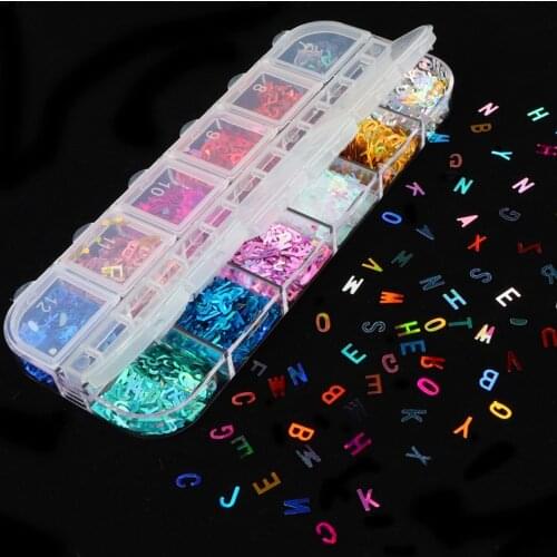Holographic Glitter Sequins For Nail Art Decorations Laser Letters Design Flakes Nail Tips Polish Manicure Nail Art Accessories