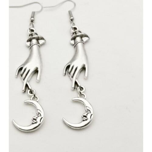 Gothic New Jewelry Celestial Earrings Hand Moon Charm Earrings Gift for Wicca Lover Celestial Oracle Mystery Pendant