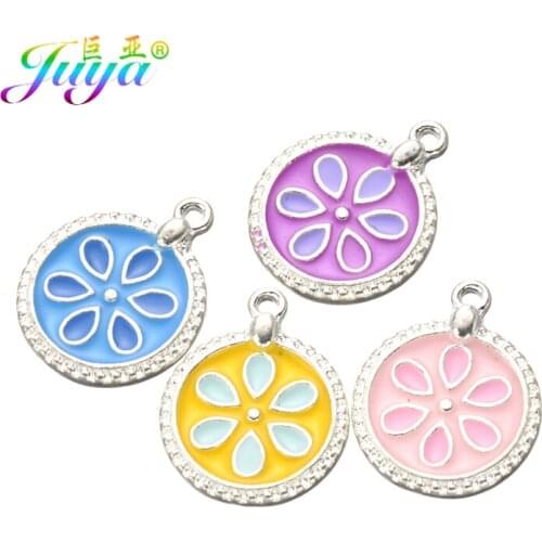 Juya 15pcs/lot DIY Craft Colorful Flower Enamel Charms For Silver Color Bracelet Necklace Earrings Making